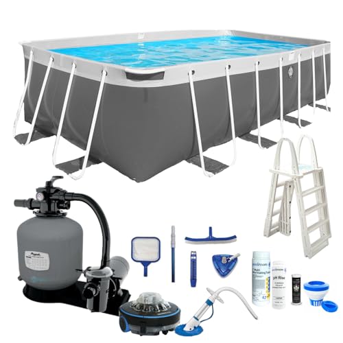 PoolZoom CaliFun Soft Sided Frame Pool Package with Pump and Filter Set, 10' x 18' Rectangle Gray