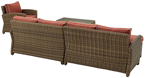 Crosley Furniture Bradenton 5-Piece Outdoor Sectional Sofa Weathered Brown with Sangria Cushions