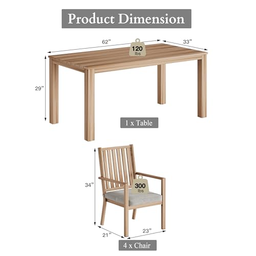RoyalCraft Aluminum 5-Piece Patio Dining Set with Removable Cushions Brown