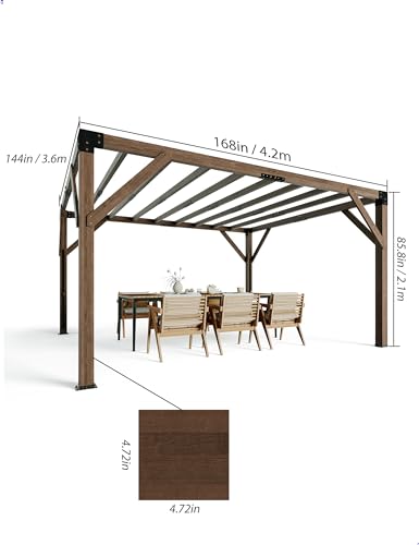VerisShade 12 Ft x 14 Ft Cedar Pergola with Canopy Reddish-Brown