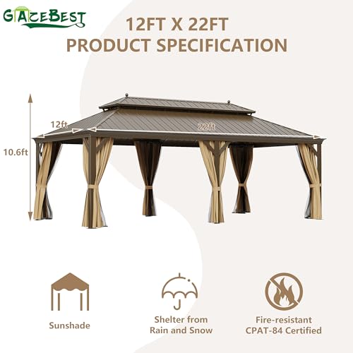GAZEBEST 12' x 22' Permanent Hardtop Gazebo Brown