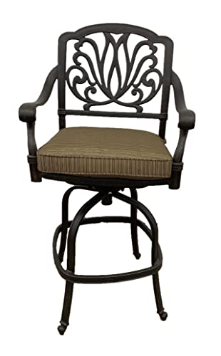 Patio Land 7-Piece Outdoor Cast Aluminum Bar Set with Rectangular Table Walnut