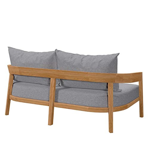 Modway Brisbane Modern Teak Wood Fabric Patio Loveseat Natural Gray