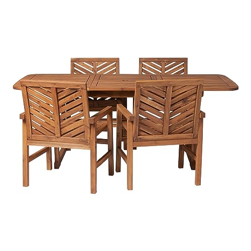Walker Edison 5-Piece Outdoor Wood Chevron Patio Dining Set Brown