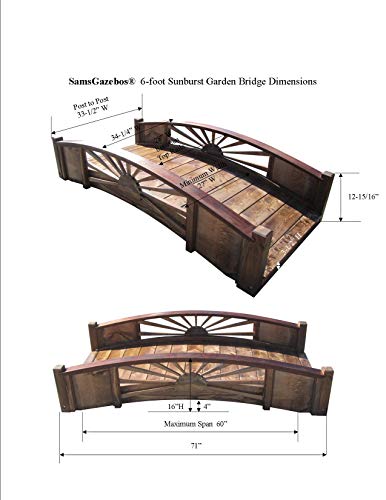 SamsGazebos Sunburst Wood Garden Bridge 6' Brown