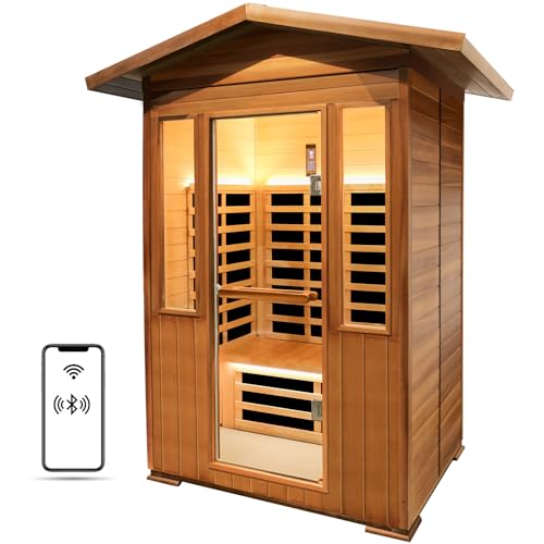 ToTibuy Outdoor Far Infrared Sauna Wood Two-Person Spa 1800W Wood Color