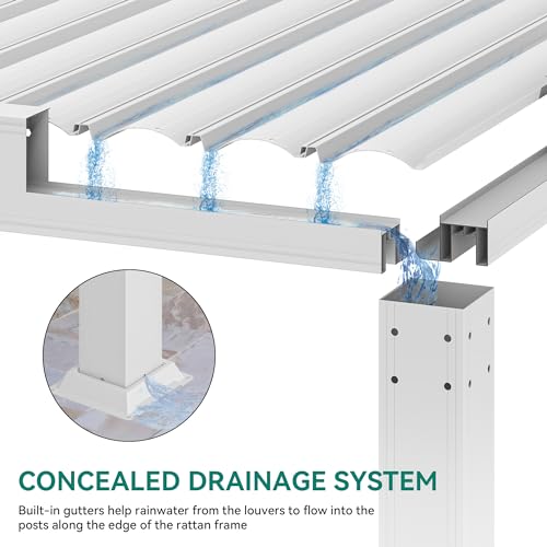 YITAHOME 10x13ft Louvered Aluminum Pergola with Adjustable Roof and Netting White