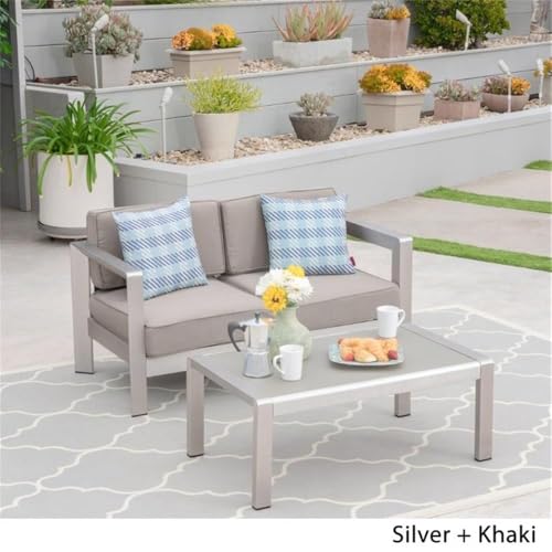 Afuera Living 2 Piece Outdoor Aluminum Loveseat Set Silver