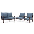 LeisureMod Walbrooke Modern 3-Piece Outdoor Set with Brown Aluminum Frame and Cushions Navy Blue