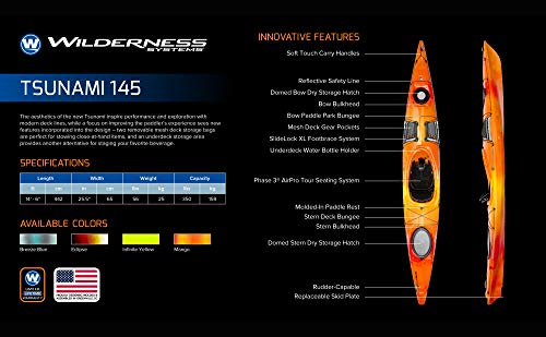Wilderness Systems Tsunami 145 Sit Inside Touring Kayak with Rudder Mango