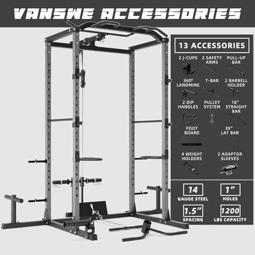 VANSWE Power Rack Olympic Power Cage Home Gym Equipment Black&Silver