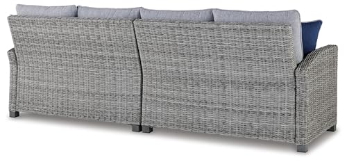 Signature Design by Ashley Naples Beach Casual Outdoor Loveseat Set of 2 with Cushions and Throw Pillows Grey