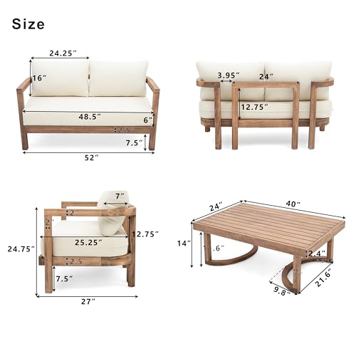 Merax 5-Piece Outdoor Acacia Wood Patio Furniture Set Beige