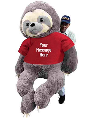 Big Plush Personalized 7 Foot Giant Stuffed Sloth with Customized T-Shirt Gray