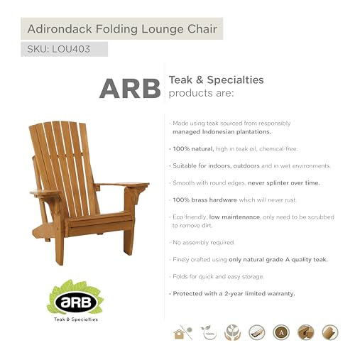 Arb Teak & Specialties Teak Folding Lounge Adirondack Chair Natural