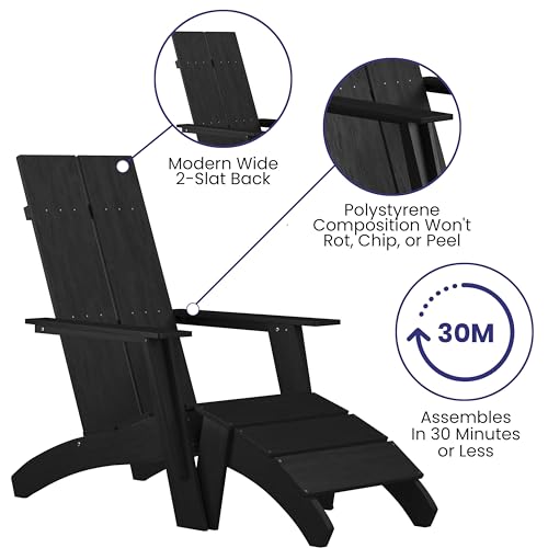 Flash Furniture Set of 2 Sawyer Adirondack Chairs with Footrests Black