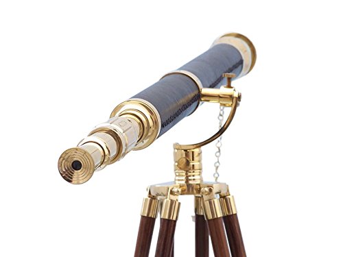 Hampton Nautical Brass-Leather Galileo Telescope 65" Gold