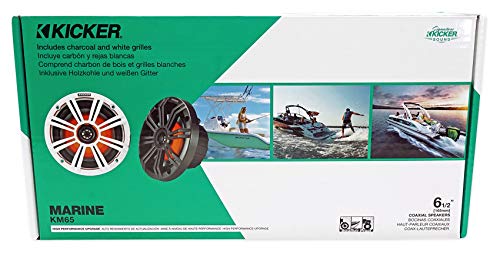 KICKER 45KM654L Marine LED Speakers Bundle with 12KMTESW Tower Enclosures, KMTAP Adapter Pack, and Rockville 16G50 Wire White