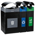 Commercial Zone Products Avante™ Series Black Triple-Stream Trash Recycling Compost Center 55-Gallon Square 30-Gallon Narrow