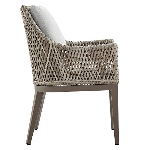 Armen Living Grenada Outdoor Wicker Aluminum Dining Chair Set of 2 Beige