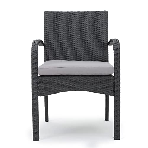 Christopher Knight Home Elmar Outdoor 9 Piece Wood and Wicker Dining Set Sandblasted Dark Gray + Gray