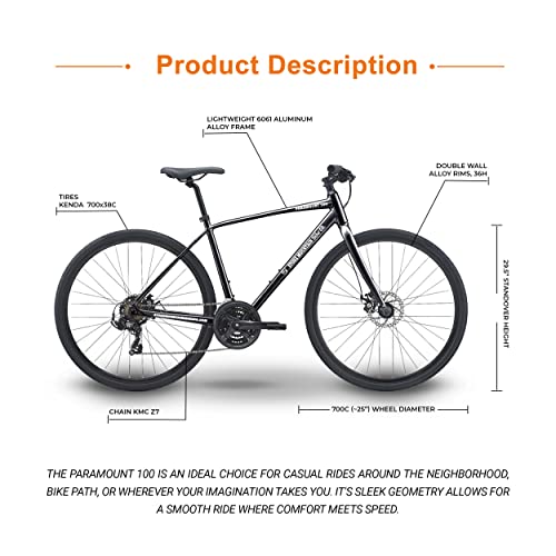 5Seconds Hybrid Bicycle Paramount 100 Mountain Bike for Men Women 21-Speed Lightweight Aluminum Alloy Frame Adult Bike with Trigger Shifters and Mechanical Disc Brakes Black