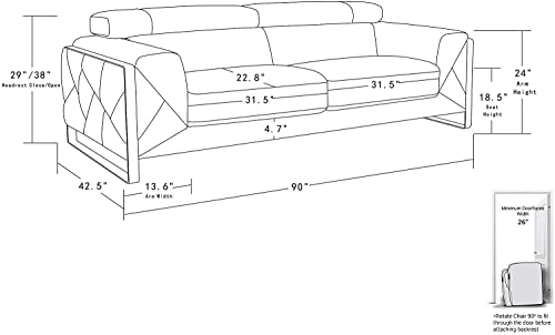 Blackjack Furniture Gianni Italian Leather Sofa with Adjustable Headrests Black