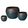 Emissary Matte Black/Teal Stoneware Round Planters Set of 3