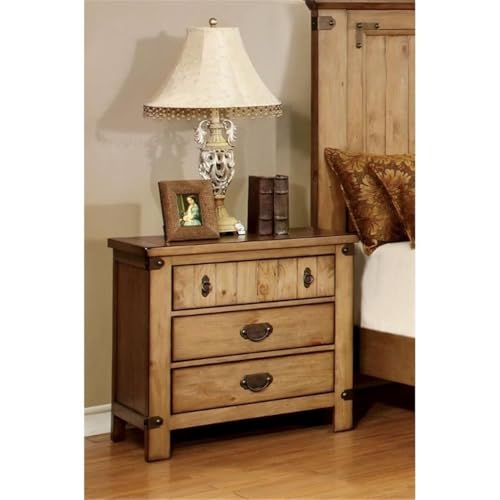 BOWERY HILL Transitional 3-Drawer Wood Nightstand Weathered Brown Elm