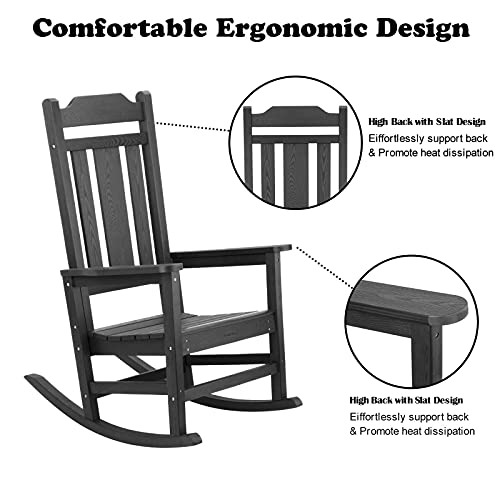 hOmeHua Patio Rocking Chair Set of 4 All Weather Resistant Black