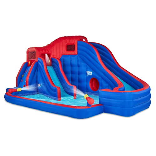 SUNNY & FUN Deluxe Adventure Inflatable Water Slide Park - Climbing Wall, 2 Slides & Splash Pool