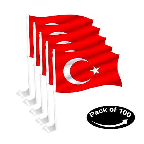 BANNER BUZZ MAKE IT VISIBLE Turkey Car Flag Window Clip 18” X 12” White - Pack of 100