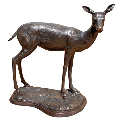 Design Toscano Standing Mother Doe and Baby Fawn Deer Cast Bronze Garden Statue Set Bronze