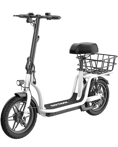 Gotrax Astro Electric Scooter with Seat 14" Tire 19 Miles Range 350W Motor White