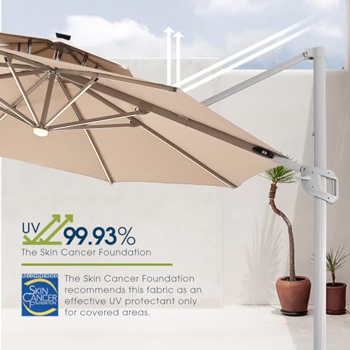 wikiwiki 12FT 2-Tier Cantilever Patio Umbrella with Solar Lights Beige