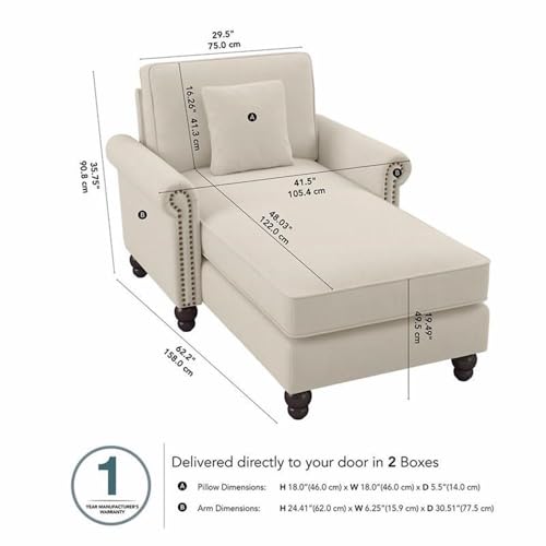 Bush Furniture Chaise Lounge Chair with Arms, Coventry Collection, Cream Herringbone