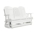 Benzara Sami 67 Inch Outdoor Adirondack Glider Loveseat with Dropdown Cupholders White