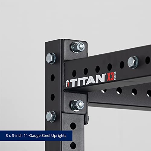Titan Fitness Flat Foot Power Rack X-3 Series 91-in. 30-in. with 4 Weight Plate Holders Black