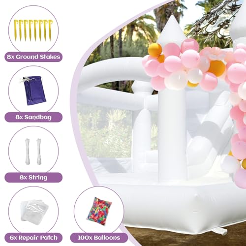 awesmflate 15FT White Bounce House with Slide and Ball Pit for Adults and Big Kids