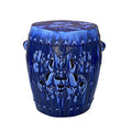 Orientliving Chinese Mixed Blue Round Lotus Clay Ceramic Garden Stool Table Blue