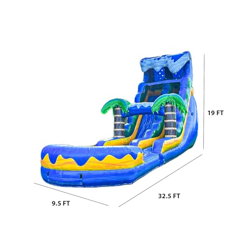 XJUMP 19’ Inflatable Single Lane Water Slide with Pool Blue/Yellow