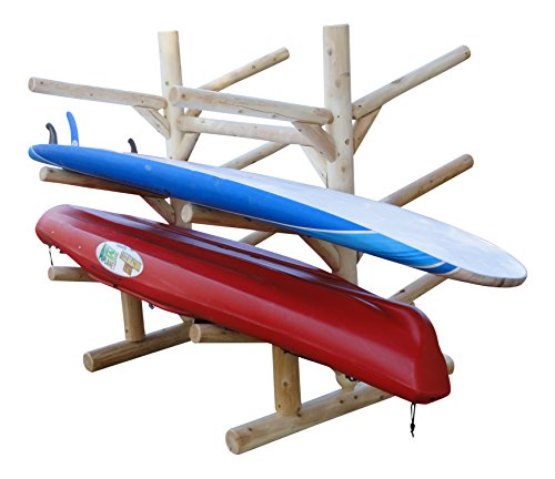 Log Kayak Rack 6 Place Freestanding Kayak and SUP Storage Rack Unfinished