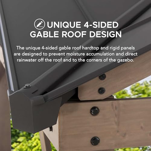 Sunjoy 12x12 ft. Hardtop Gazebo Wooden Frame Outdoor with Ceiling Hook Brown