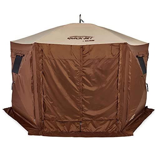 CLAM Quick Set Pavilion Portable Pop Up Outdoor Gazebo Tent with Tarp Cover Tan