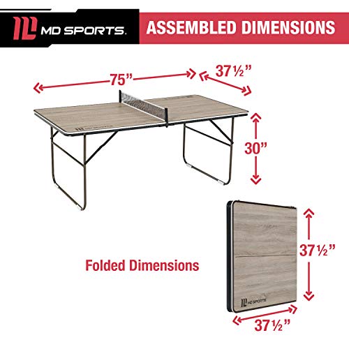 MD Sports Quick Fold Table Tennis Table Brown Wood Grain & White