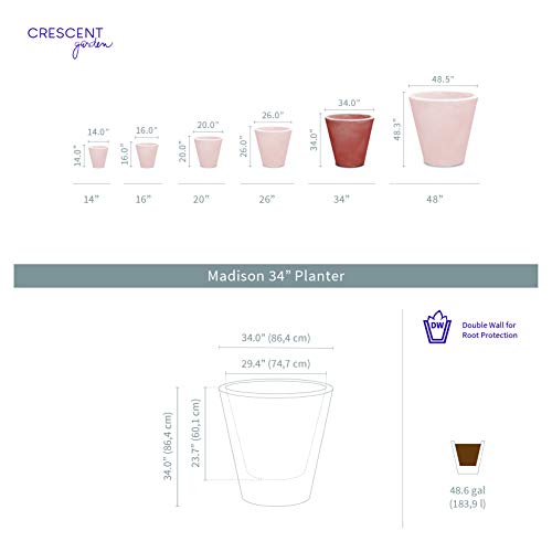 Crescent Garden Madison Planter Double-Walled Plant Pot 34-Inch Mocha