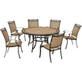 Hanover Fontana 7-Piece Outdoor Patio Dining Set with 6 Sling Chairs and Round Table Tan/Bronze