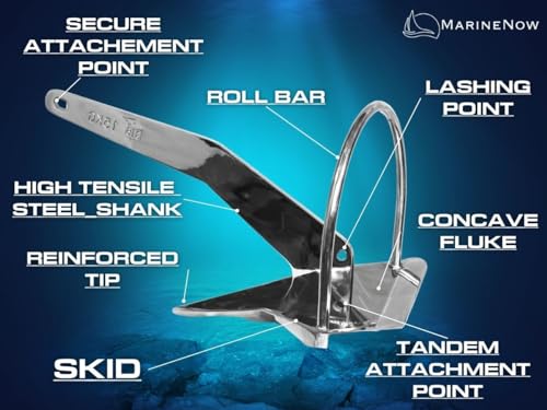 MarineNow AISI 316 Stainless Steel Shovel Scoop Anchor with Roll Bar 33 lb