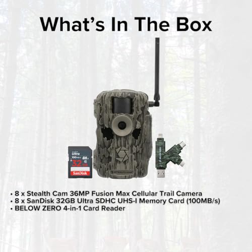 Stealth Cam 36MP Fusion Max Cellular Trail Camera 2-Pack with 4-in-1 Card Reader and 32GB SDHC Memory Card Bundle