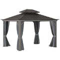 Outsunny 10' x 12' Hardtop Gazebo with Curtains and Netting Charcoal Gray